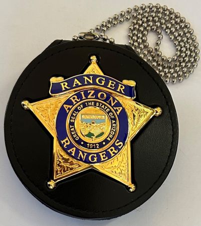 ARIZONA RANGER'S RECESSED BELT CLIP / NECK BADGE HOLDER WITH CHAIN.